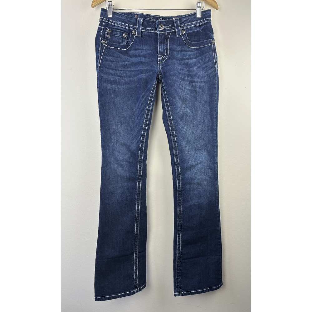 Miss Me Jeans Womens 28 Bootcut Low Rise Bling Rhinestone Embroidered Denim - Picture 7 of 15